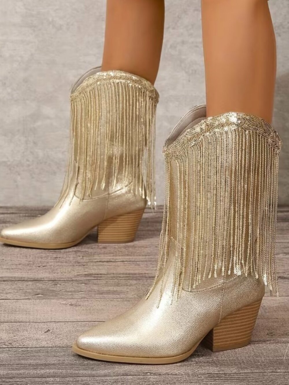 Fringe Knight Boots, Western Style, Chunky Heel, Pointed Toe, Elegant And Versat